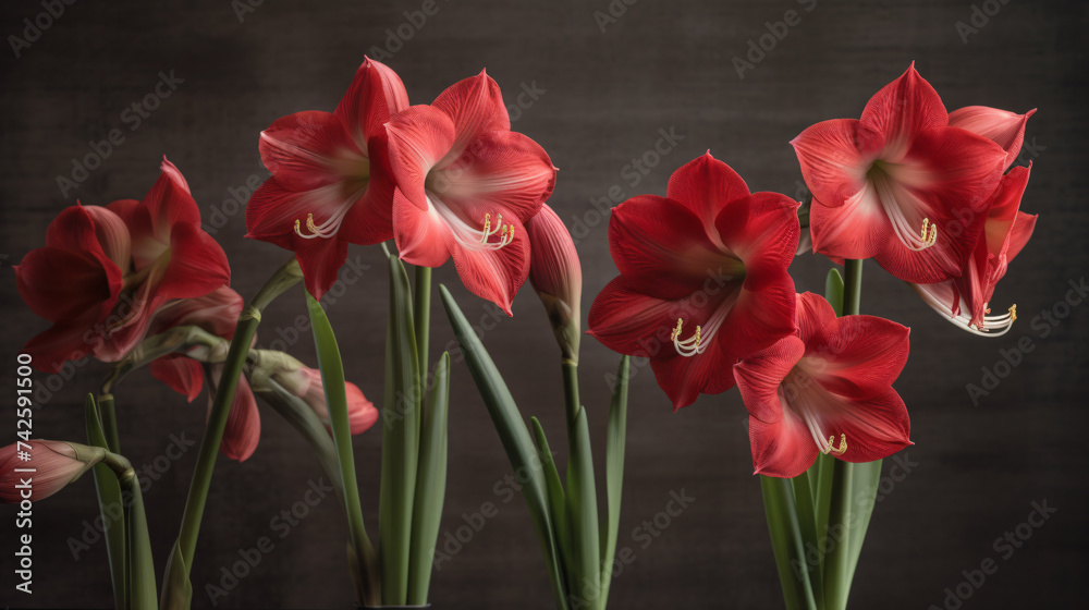 hyper-realistic images of an Amaryllis grove in an artistic studio. Frame the composition to capture the simplicity and beauty of the Amaryllis, creating a tranquil and cinematic atmosphere. hyper-realistic images of an Amaryllis grove in an artistic studio. Frame the composition to capture the simplicity and beauty of the Amaryllis, creating a tranquil and cinematic atmosphere.