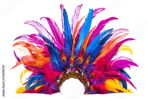 Vibrant Carnival Feather Mask Isolated on White Background 