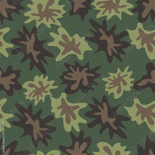 Camouflage square background. Seamless vector pattern. Isolated endless army background. Military paint. Repeating pattern of khaki spots. Holiday February 23rd. Idea for web design.