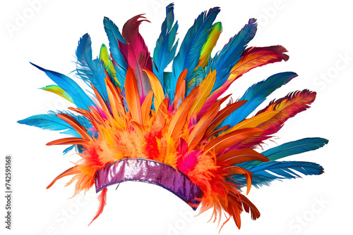 Vibrant Multicolored Feather Headdress Isolated on White Background
