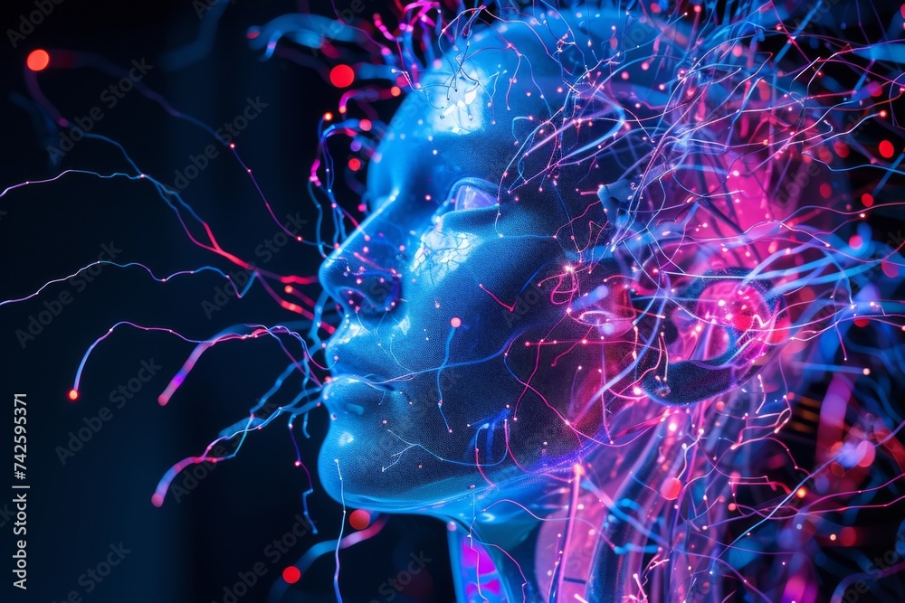 AI Brain Chip electromagnetic. Artificial Intelligence brain human rapid thermal processing mind circuit board. Neuronal network neural circuits smart computer processor cloud service AI Brain Chip electromagnetic. Artificial Intelligence brain human rapid thermal processing mind circuit board. Neuronal network neural circuits smart computer processor cloud service
