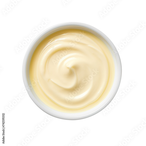 Mayonaise on white bowl top view, png