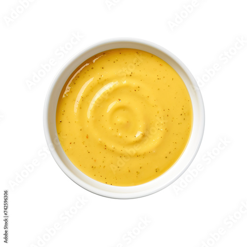 crushed Mustard sauce in a bowl top view, isolated on transparent background Remove png, Clipping Path, pen tool