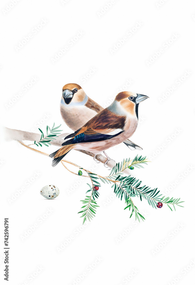 Fototapeta premium Bird illustration. Hawfinch