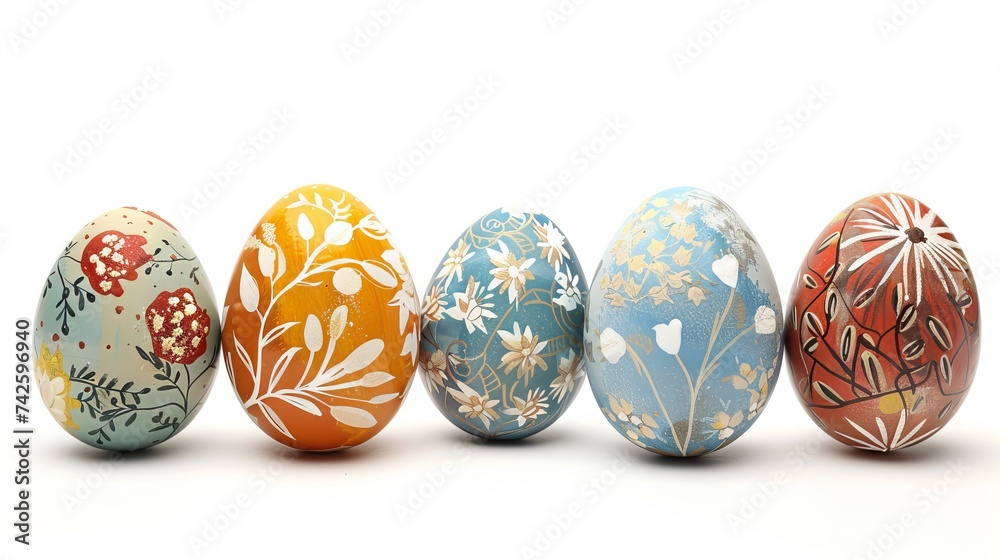 Colorful Easter eggs in a row on a wooden table over the white background Colorful Easter eggs in a row on a wooden table over the white background