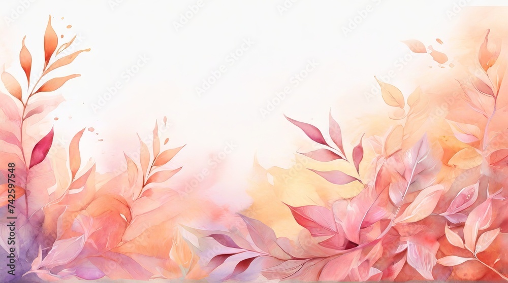 Pastel Leaves Watercolor Background: Warm and Beautiful Palette. 