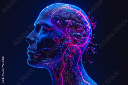 AI Brain Chip learning. Artificial Intelligence degradation mind corticotropin releasing hormone circuit board. Neuronal network infrastructure as code processing data processing workflow