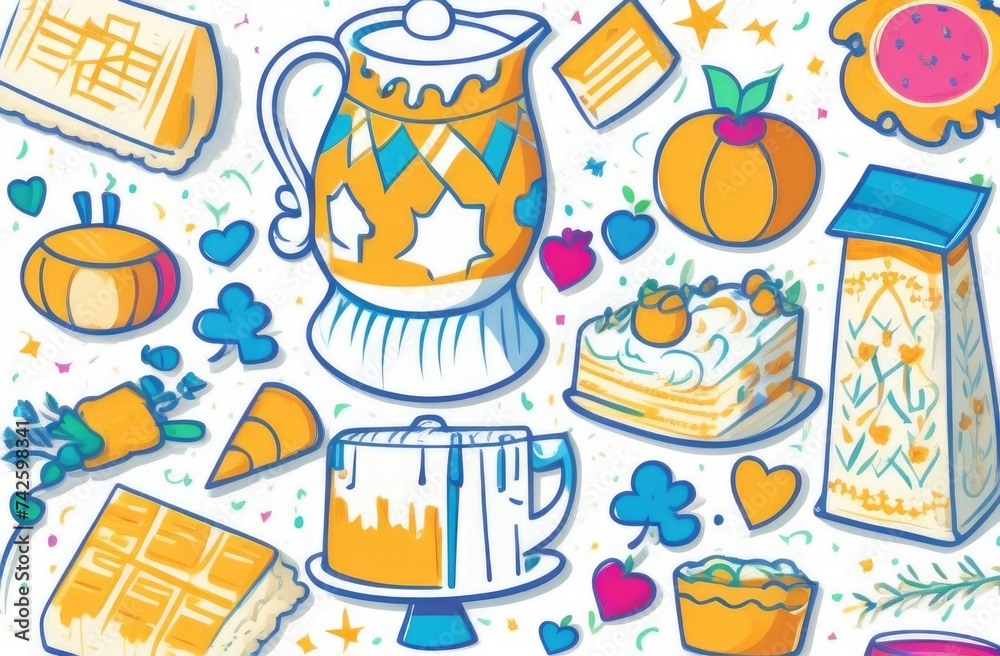 Fototapeta premium Set of Kosher Dairy Products to Celebrate the Jewish Holiday of Shavuot, Harvest Festival