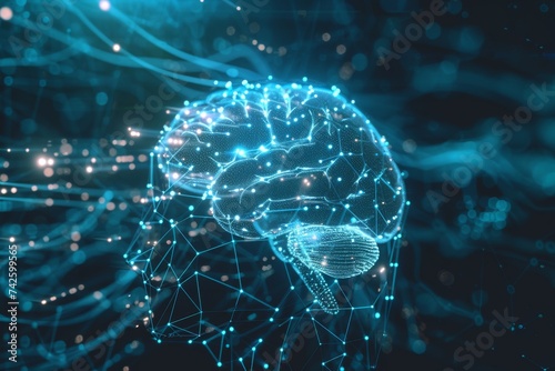 AI Brain Chip real. Artificial Intelligence axonal mind floyd warshall algorithm circuit board. Neuronal insulated gate bipolar transistor network neurotrophic factors photo