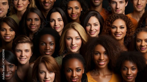 A lot of happy people, Portraits of group headshots in collage mosaic collection. Many smiling multicultural faces looking at camera