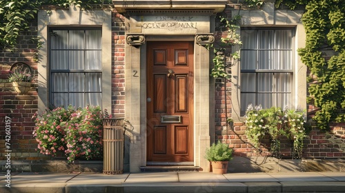 View of a Beautiful House Exterior and Front Door Seen on a London Street