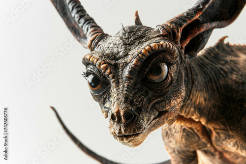 A close-up shot of the mythical creature Chupacabra on a clean white background