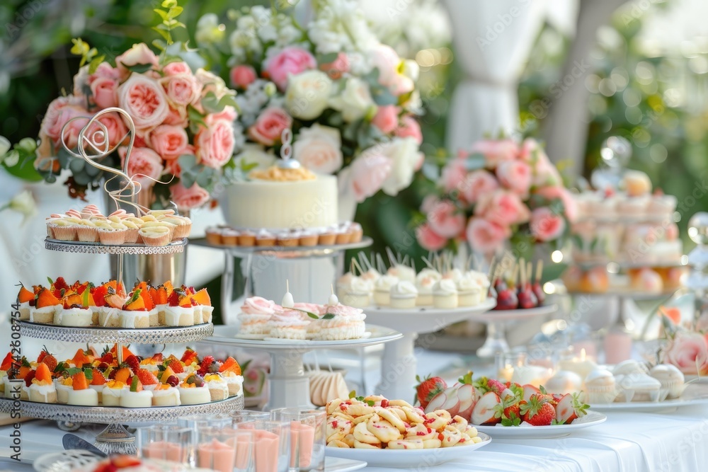 Luxury food and drinks on wedding table