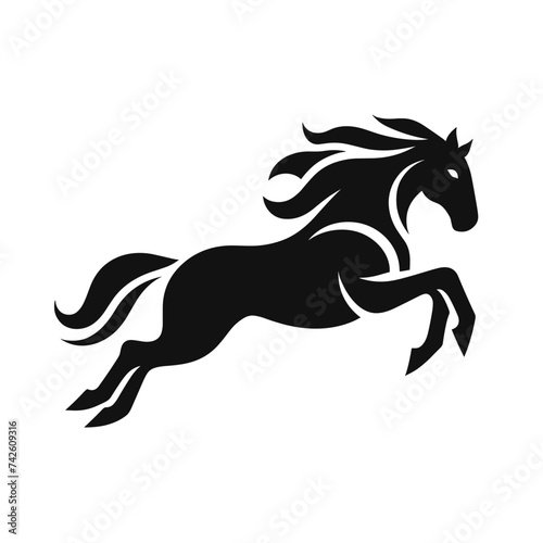 jumping horse isolated on white, running black horse illustration vector logo