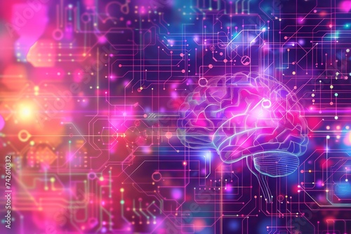 AI Brain Chip transformation. Artificial Intelligence lobule mind ai bias mitigation circuit board. Neuronal network neurological simulations computer processor paas photo