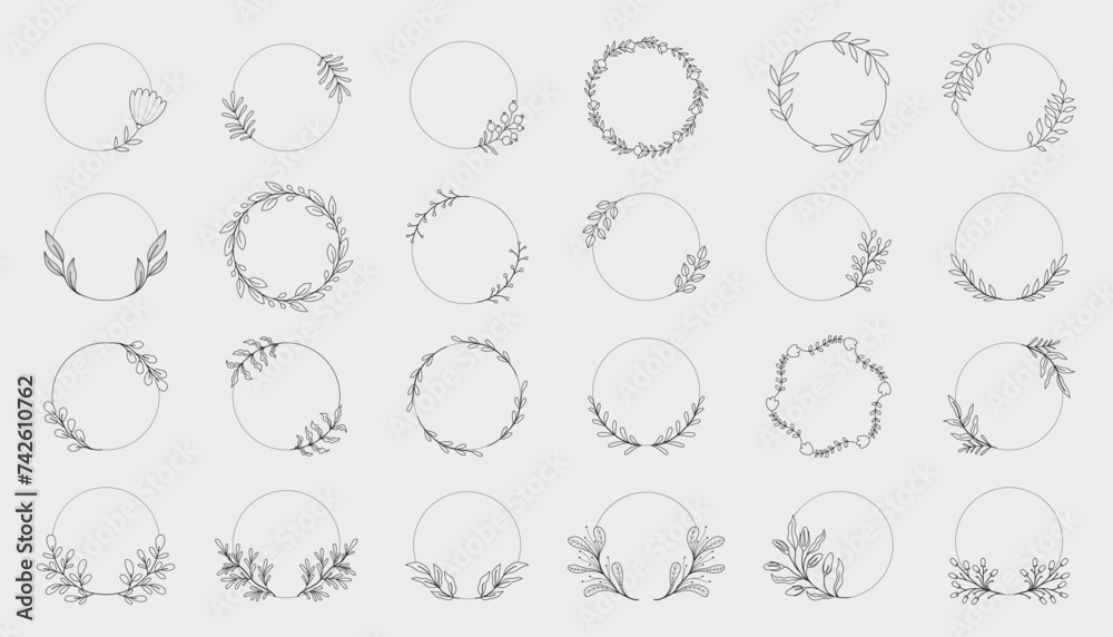 Minimal botanical wedding frame elements on white background. Hand drawn wreath set Minimal botanical wedding frame elements on white background. Hand drawn wreath set