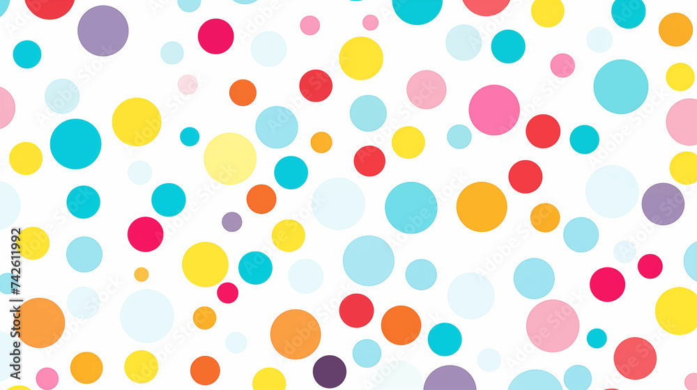 Colorful polka dots on white background. Generative AI