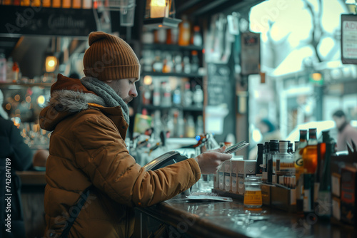 Customer paying bill with credit card.