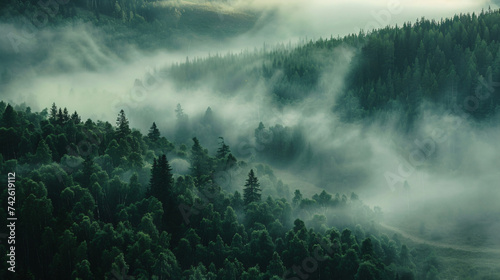 Natural landscape with morning fog.