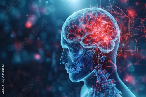 AI Brain Chip sram. Artificial Intelligence decoding human digital signal processing mind circuit board. Neuronal network neurotransmitter distribution smart computer processor mems