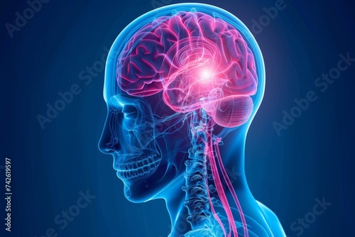 AI Brain Chip circuit. Artificial Intelligence solving human nas mind circuit board. Neuronal network hardware development computer processor psychiatric disorders