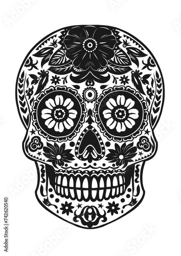 Celebrating Mexican Heritage: Vibrant Sugar Skull Artwork (ID: 742620540)