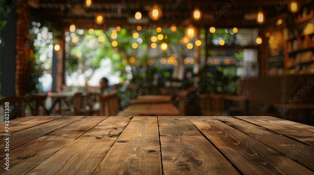 Wooden board empty table in front of blurred background. Perspective brown wood over blur in coffee shop - can be used for display or montage your products.Mock up for display of product. Wooden board empty table in front of blurred background. Perspective brown wood over blur in coffee shop - can be used for display or montage your products.Mock up for display of product.