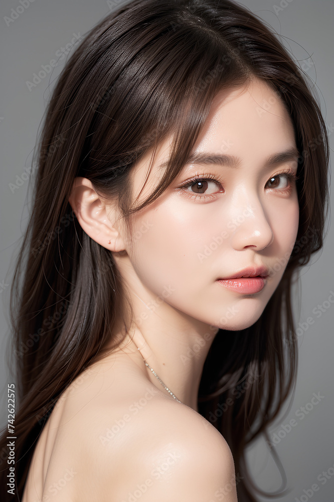 Gorgeous Asian Young Female Model - Fashion or Cosmetics Model - Surreal Beauty with Perfect Fine Features - Beautiful Smooth Hair