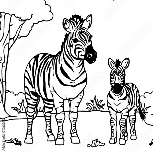 Mom and Baby Zebras Coloring Book for children