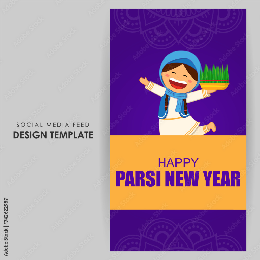 Vector illustration of Happy Parsi New Year social media feed template Vector illustration of Happy Parsi New Year social media feed template