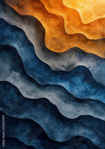 Canvas poster with blue-orange tropical waves in wallpaper style