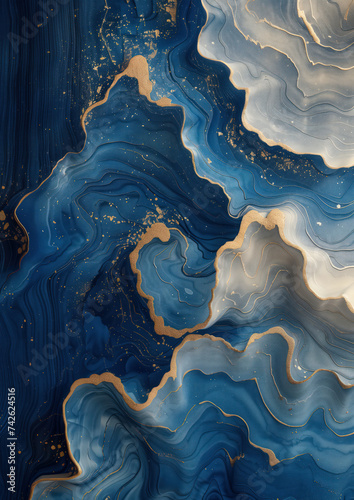 Canvas poster with gray gold and blue marble pattern wallpaper style