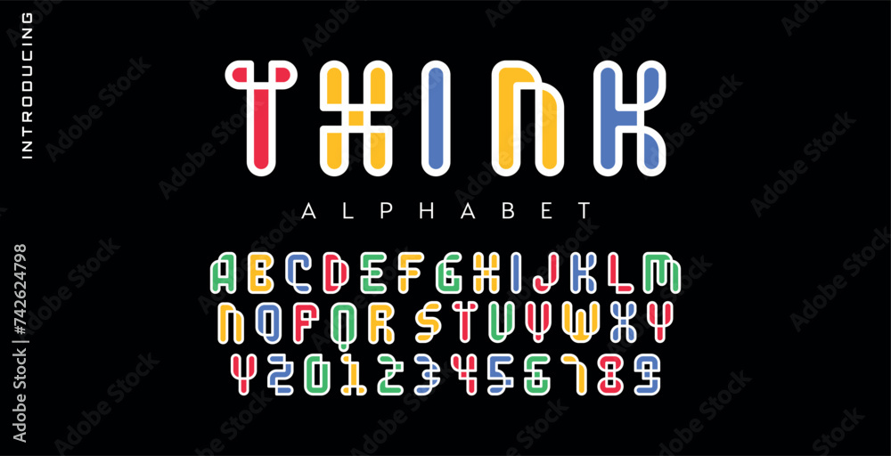 Think Modern abstract digital alphabet font. Minimal technology typography, Creative urban sport fashion futuristic font and with numbers. vector illustration - obrazy, fototapety, plakaty 