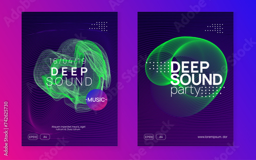 Trance party. Cool discotheque banner set. Dynamic gradient shape and line. Neon trance party flyer. Electro dance music. Electronic sound. Club dj poster. Techno fest event.