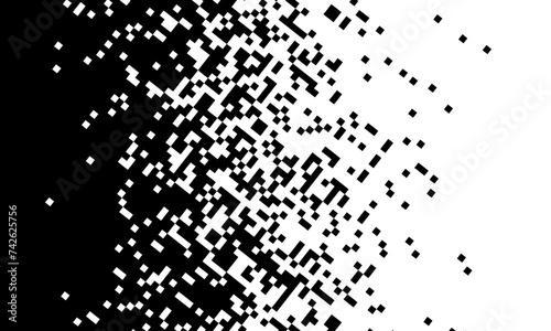 Black pixels on white background. Black and white dissolve halftone grunge effect. Vector Illustration. Pixelated dissolve gradient