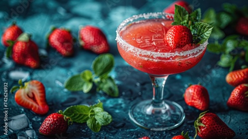 a strawberry daiquiri, with fresh strawberries, rum, lime juice, and simple syrup, blended with ice photo