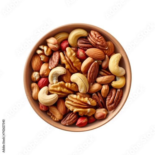 Mixed nuts in bowl. Mix of various nuts on transparent background Generative AI