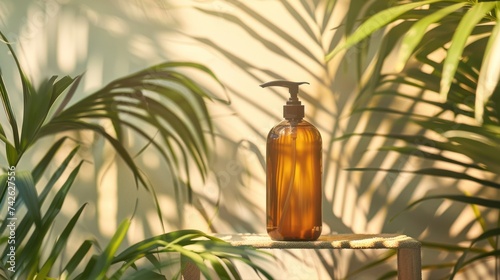 Ads for a mild cleansing shampoo featuring a brown pump bottle and shadows of...