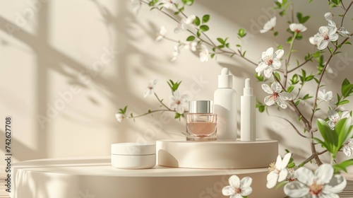 Minimalistic Scene for Displaying Cosmetic Products on a Platform Create a su...