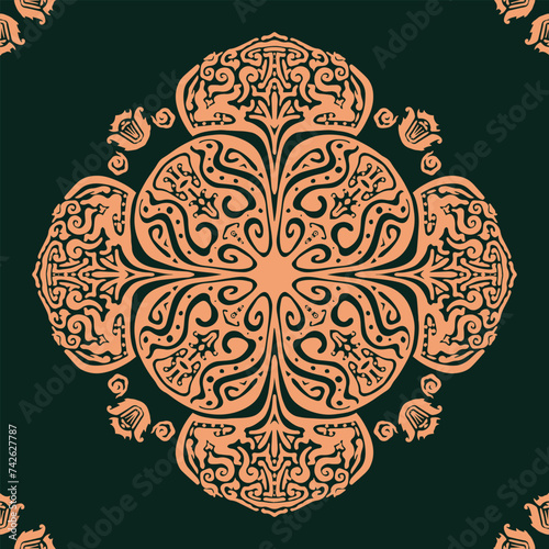 Flower seamless pattern flesh color and castleton green background number 12 photo