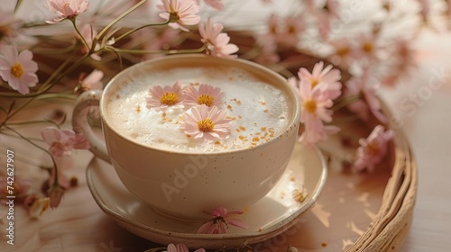 a floral latte art, with delicate flowers floating on top of a creamy espresso