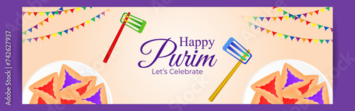 Vector illustration of Happy Purim social media feed template