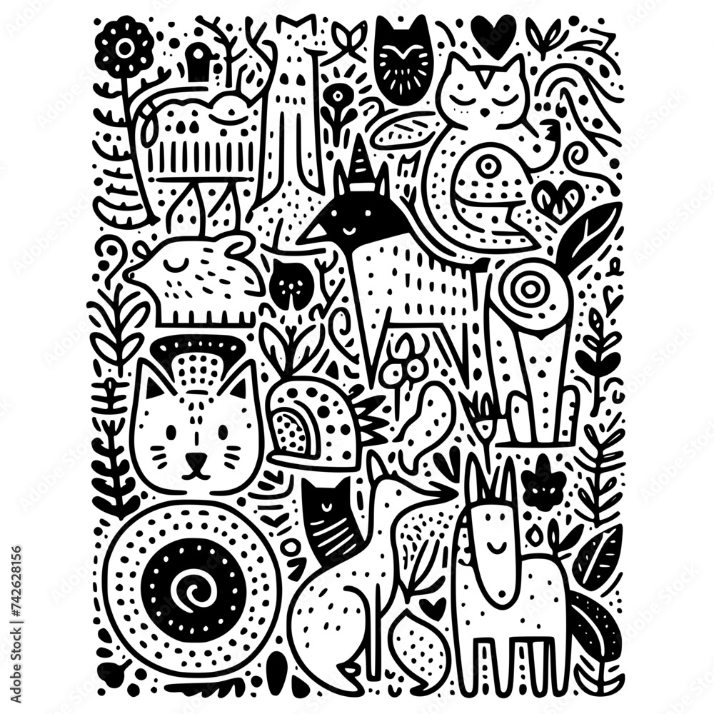 black and white doodle art background