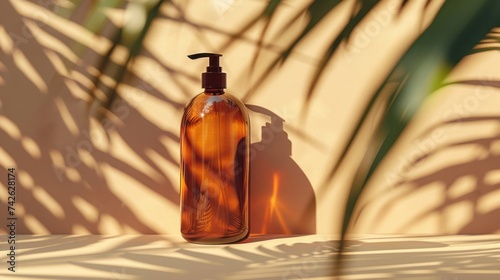 Ads for a mild cleansing shampoo featuring a brown pump bottle and shadows of...