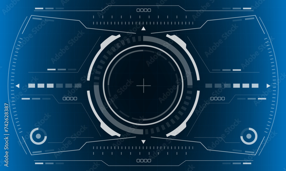 HUD sci-fi interface screen view white hexagon geometric design virtual reality futuristic technology creative display on blue vector HUD sci-fi interface screen view white hexagon geometric design virtual reality futuristic technology creative display on blue vector