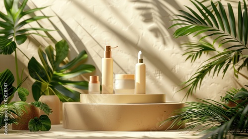 Minimalistic Scene for Displaying Cosmetic Products on a Platform Create a su...