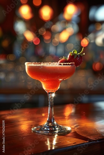 a strawberry daiquiri, with fresh strawberries, rum, lime juice, and simple s...