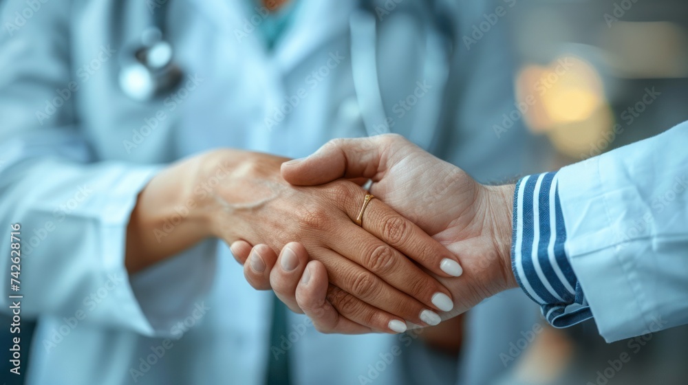 a doctor holding a patient's hand, showing compassion and support during a medical visit a doctor holding a patient's hand, showing compassion and support during a medical visit