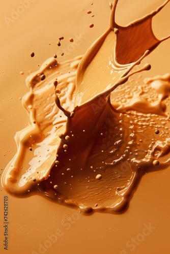 Splashes of foundation product on a liquid foundation background