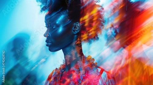 a fashion show, capturing the energy and excitement of the runway, with model...